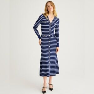 J. Crew Button-Up Long Sleeve Striped Midi Length Sweater Dress medium M knitted
